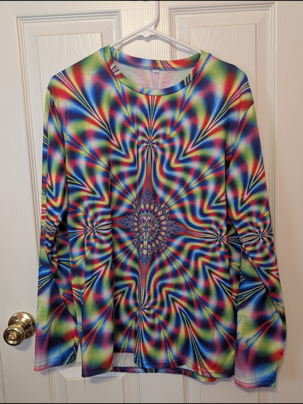 Men's Long Sleeve Rainbow Tie-Dye Optical Illusion Shirt, Medium, NWOT